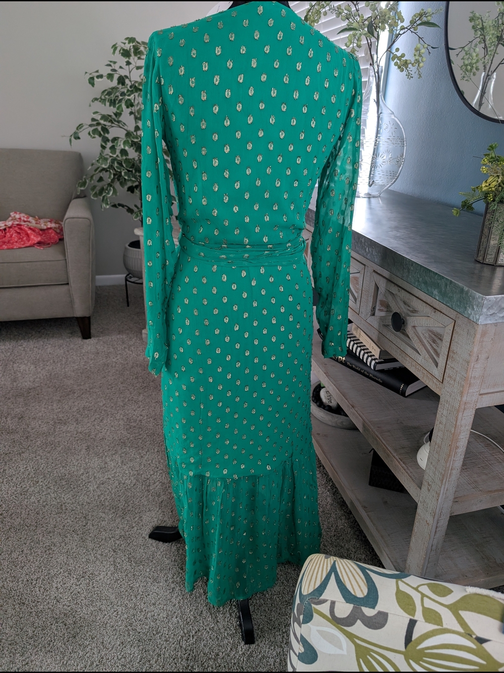 Green Wrap Maxi Dress with Tie Waist